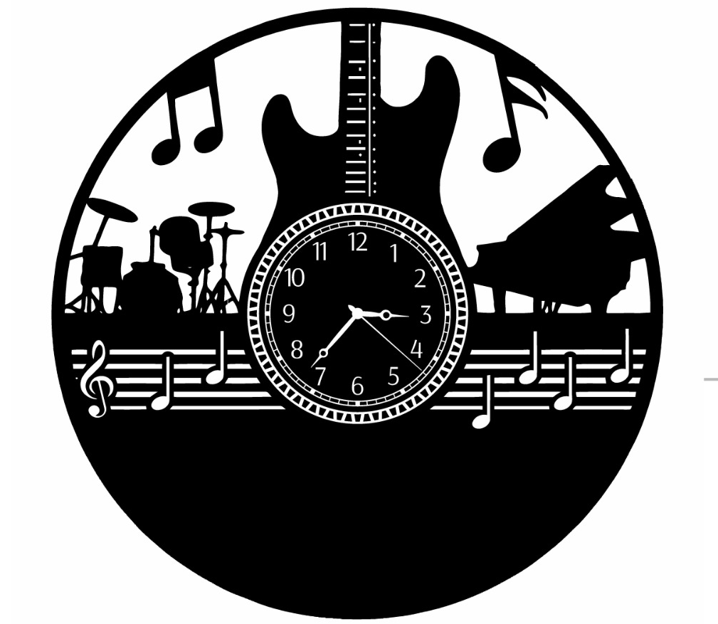 Gitar Bateri Piyano Nota Ahşap Duvar Saati İsim İlave