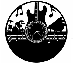 Gitar Bateri Piyano Nota Ahşap Duvar Saati İsim İlave