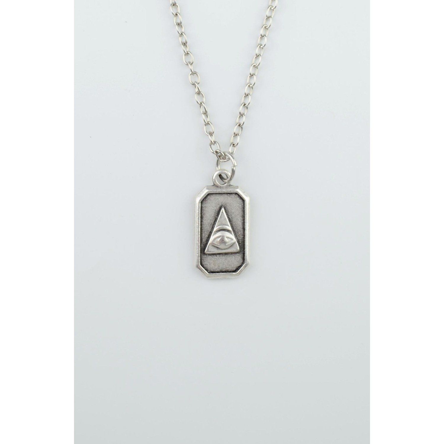 Illuminati Sembol Göz Erkek Kadın Kolye Antik Gümüş Kaplama - 60 cm Düz Zinci