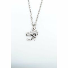 Horos'un - Ra'nın Gözü Minimal Erkek Kadın Kolye Antik Gümüş Kaplama - 60 cm Düz Zincir