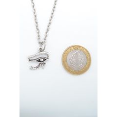 Horos'un - Ra'nın Gözü Minimal Erkek Kadın Kolye Antik Gümüş Kaplama - 60 cm Düz Zincir