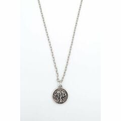 Hayat Ağacı - Minimal Erkek Kadın Kolye Antik Gümüş Kaplama - 60 cm Düz Zincir