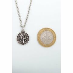 Hayat Ağacı - Minimal Erkek Kadın Kolye Antik Gümüş Kaplama - 60 cm Düz Zincir