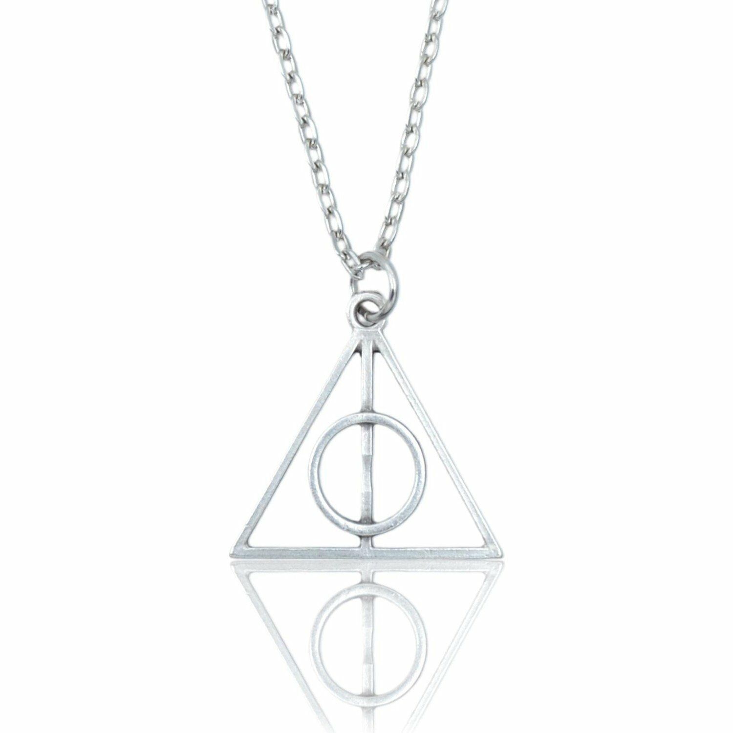 Harry Potter Ölüm Yadigarları Üçgen Erkek Kadın Kolye Antik Gümüş Kaplama - 60 cm Düz Zincir