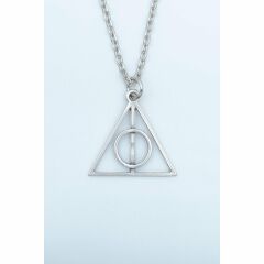 Harry Potter Ölüm Yadigarları Üçgen Erkek Kadın Kolye Antik Gümüş Kaplama - 60 cm Düz Zincir