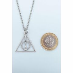 Harry Potter Ölüm Yadigarları Üçgen Erkek Kadın Kolye Antik Gümüş Kaplama - 60 cm Düz Zincir