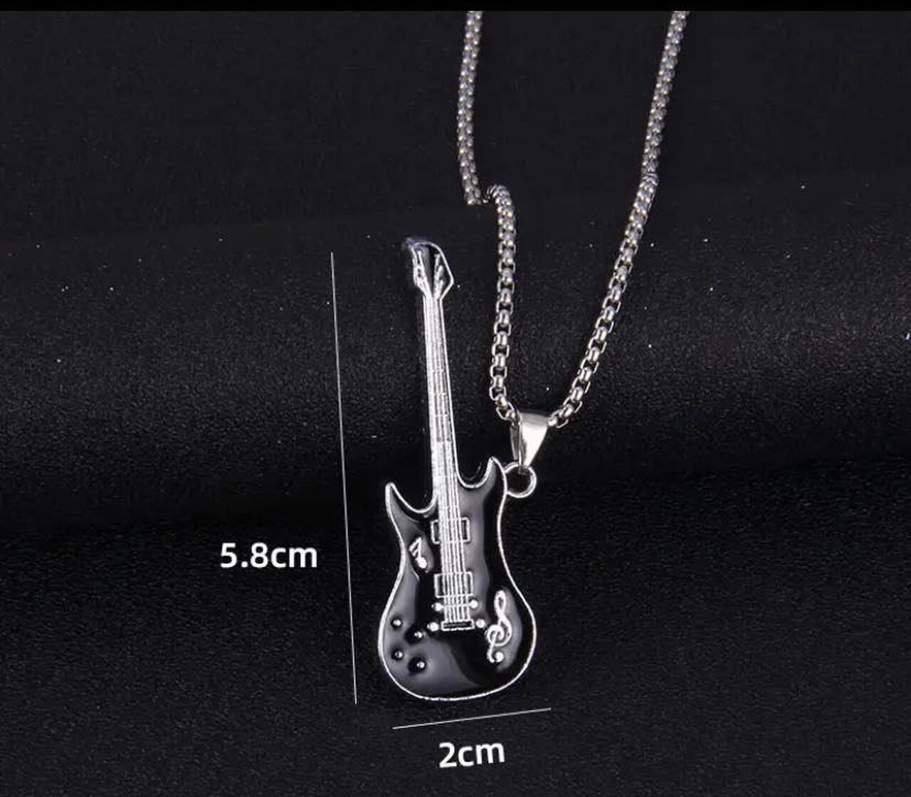 Siyah Gitar Paslanmaz Çelik Kolye