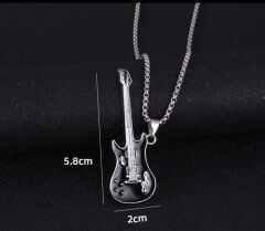 Siyah Gitar Paslanmaz Çelik Kolye
