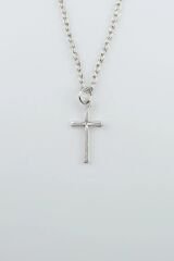 Haç Kolye Erkek Kadın Antik Gümüş Kaplama 60 Cm Zincir