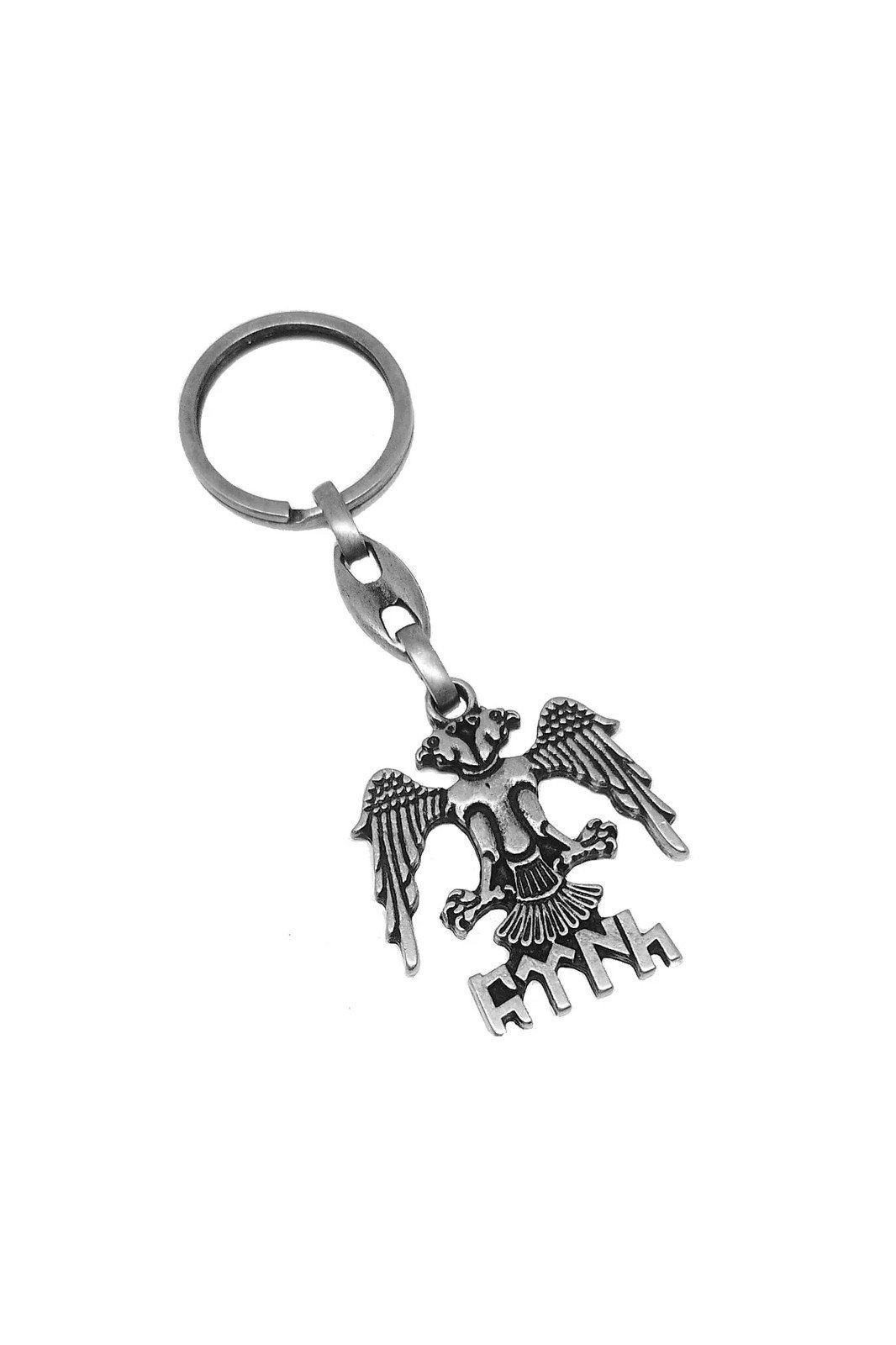 Çift Başlı Kartal ve Göktürkçe Türk Yazılı Döküm Metal Anahtarlık 1 Adet