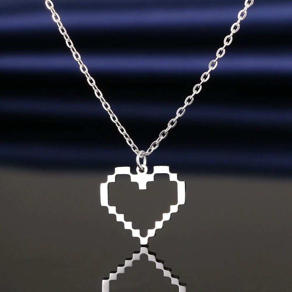 Pixel Kalp Heart Kolye Unisex Gümüş Renk