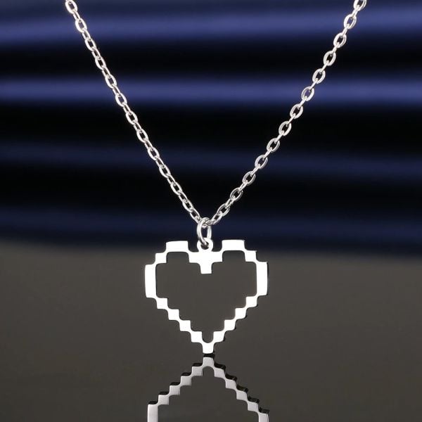 Pixel Kalp Heart Kolye Unisex Gümüş Renk