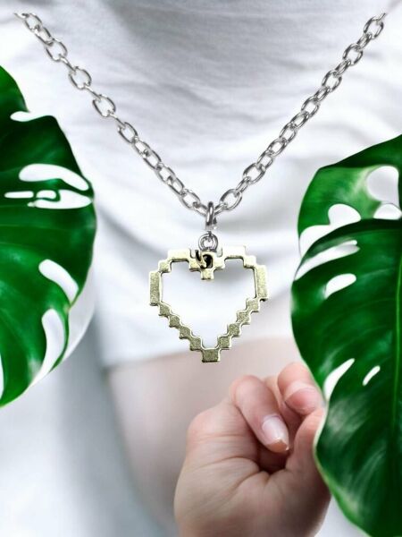 Pixel Kalp Heart Kolye Unisex Gümüş Renk