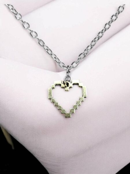 Pixel Kalp Heart Kolye Unisex Gümüş Renk
