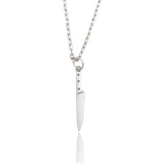 Gastronomi Temalı Bıçak Erkek Kadın Kolye Antik Gümüş Kaplama - 60 cm Düz Zincir