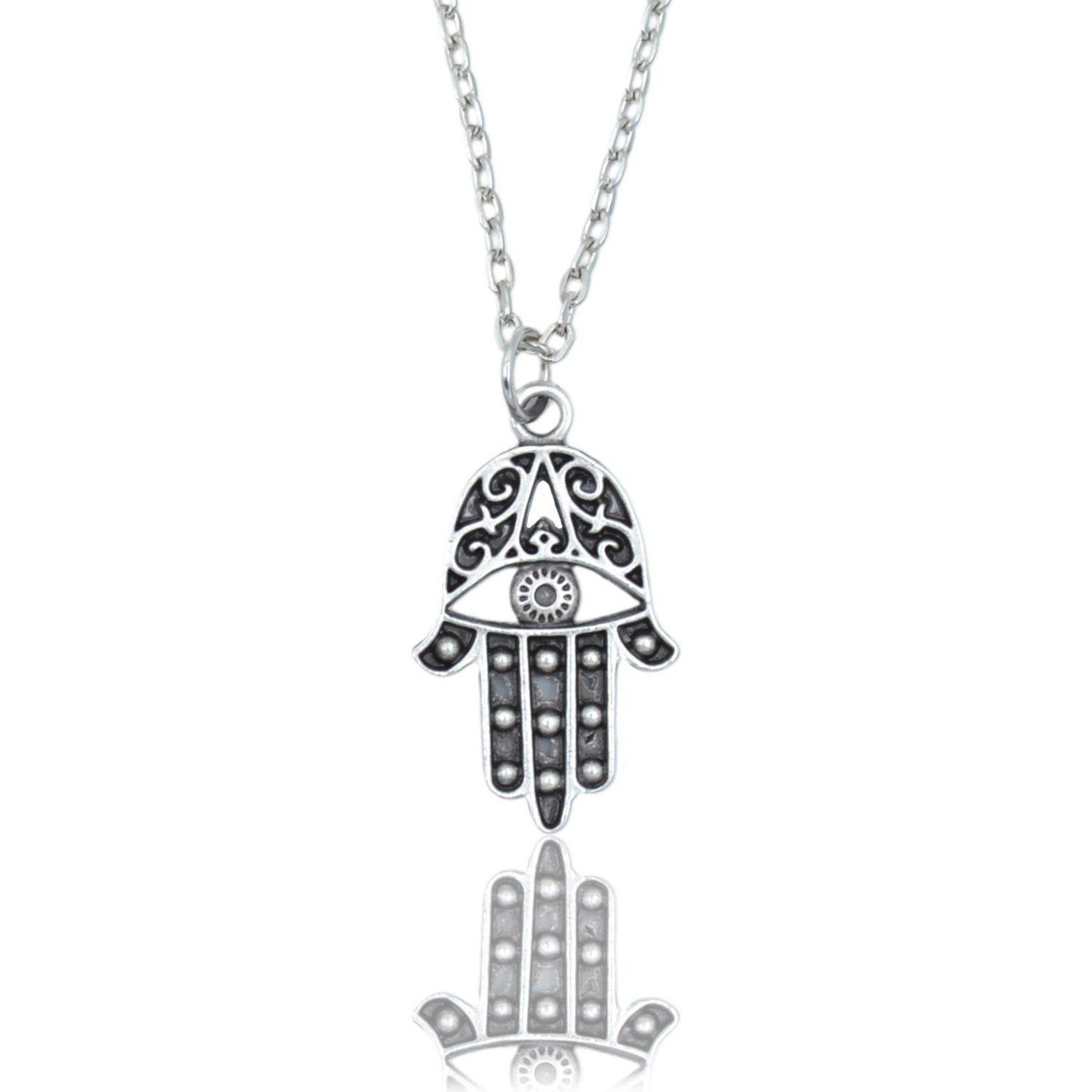 Fatma Ana Eli Erkek Kadın Kolye Antik Gümüş Kaplama - 60 cm Düz Zincir