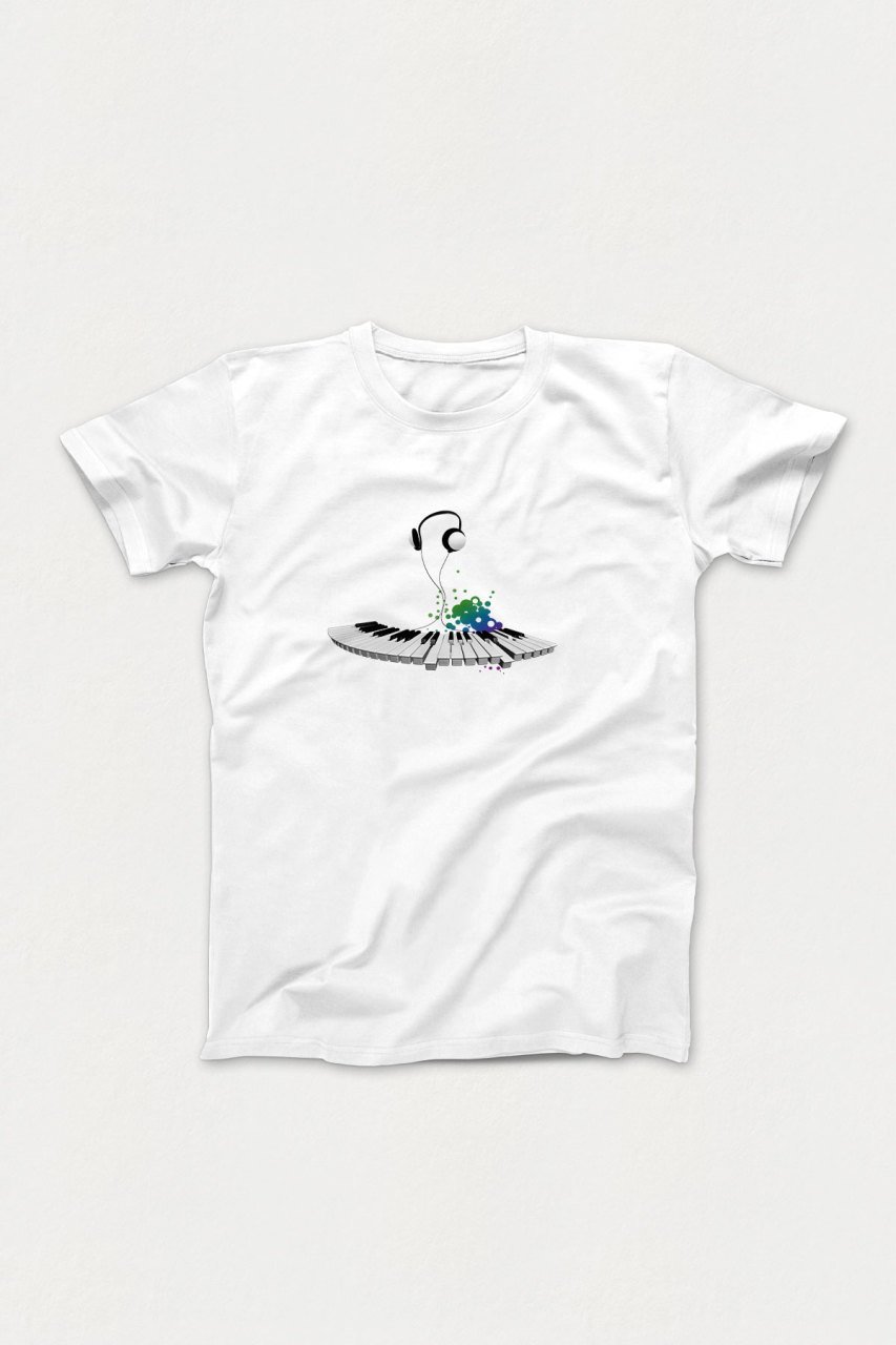 Piyano Kulaklık Beyaz Tshirt Unisex L
