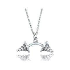 Dambıl - Halter Erkek Kadın Kolye Antik Gümüş Kaplama - 60 cm Düz Zincir