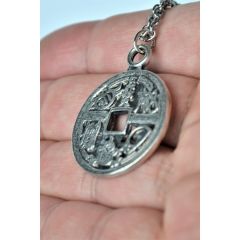 Çin Feng Shui Şans Parası Kolye Erkek Kadın Antik Gümüş Kaplama 60 cm Zincir