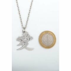 Çin Aşk Sembolü - Naruto Kazekage Gaara Erkek Kadın Kolye Antik Gümüş Kaplama - 60 cm Düz Zincir