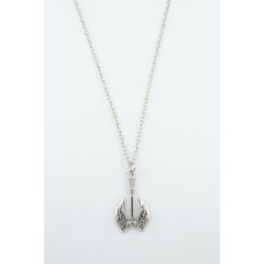 Çift Taraflı Desenli Balta - Double Axe Erkek Kadın Kolye Antik Gümüş Kaplama - 60 cm Düz Zincir