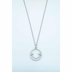 Büyük Gülen Surat - Smile Erkek Kadın Kolye Antik Gümüş Kaplama - 60 cm Düz Zincir