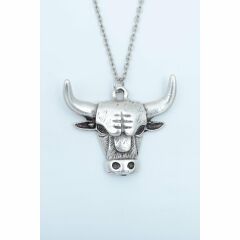 Boğa Erkek Kadın Kolye Antik Gümüş Kaplama - 60 cm Düz Zincir