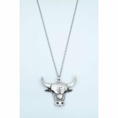 Boğa Erkek Kadın Kolye Antik Gümüş Kaplama - 60 cm Düz Zincir
