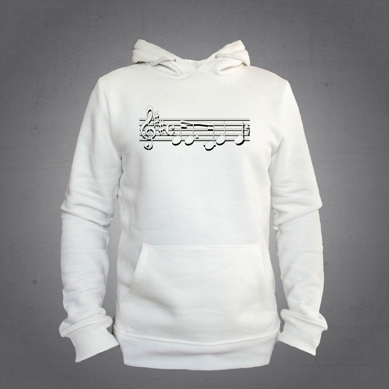 Nota Desenli Kapüşonlu Sweatshirt Hoodie Ekru L