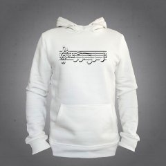 Nota Desenli Kapüşonlu Sweatshirt Hoodie Ekru L