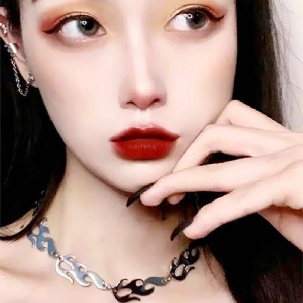 Harajuku Streetwear Paslanmaz Çelik Alev Unisex Kolye Punk Aksesuarı Gerdanlık Kolye