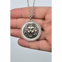 Aslan Madalyon Gümüş Kaplama 60 cm Zincir Erkek Kadın Kolye