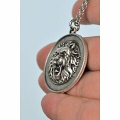 Aslan Madalyon Gümüş Kaplama 60 cm Zincir Erkek Kadın Kolye