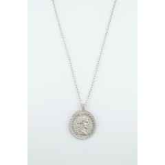 Antik Roma Sikkesi - Parası Erkek Kadın Kolye Antik Gümüş Kaplama - 60 cm Düz Zincir