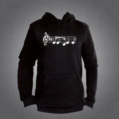 Nota Desenli Kapüşonlu Sweatshirt Hoodie Siyah L