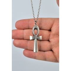 Ankh Anahtarı Eskitme Antik Gümüş Kaplama Erkek Kadın Kolye