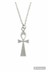 Ankh Anahtarı - Nil'in Anahtarı Erkek Kadın Kolye Antik Gümüş Kaplama - 60 cm Düz Zincir