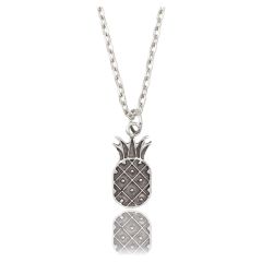 Ananas Erkek Kadın Kolye Antik Gümüş Kaplama - 60 cm Düz Zincir