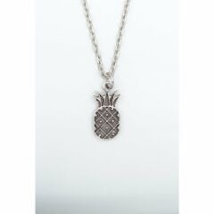 Ananas Erkek Kadın Kolye Antik Gümüş Kaplama - 60 cm Düz Zincir