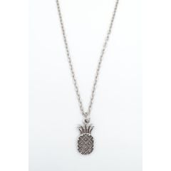 Ananas Erkek Kadın Kolye Antik Gümüş Kaplama - 60 cm Düz Zincir