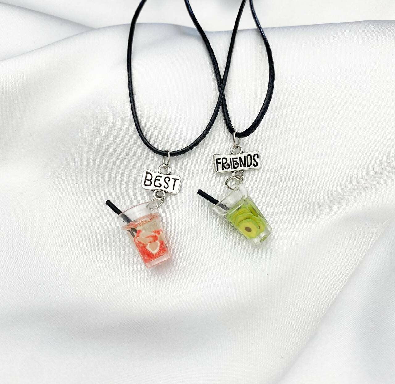Best Friend Meyveli Renkli  Bardak İçecek İkili Arkadaş Kolye