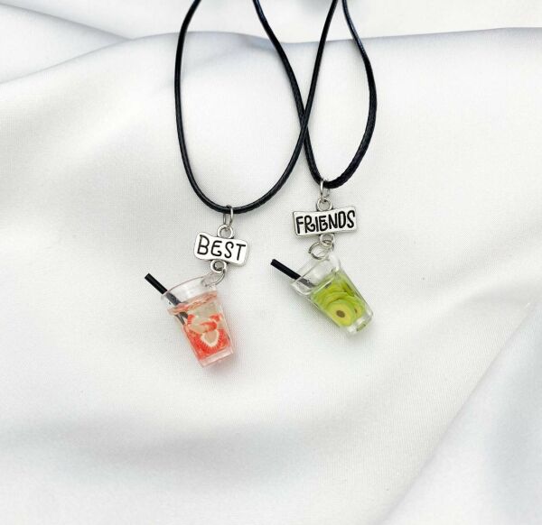 Best Friend Meyveli Renkli  Bardak İçecek İkili Arkadaş Kolye