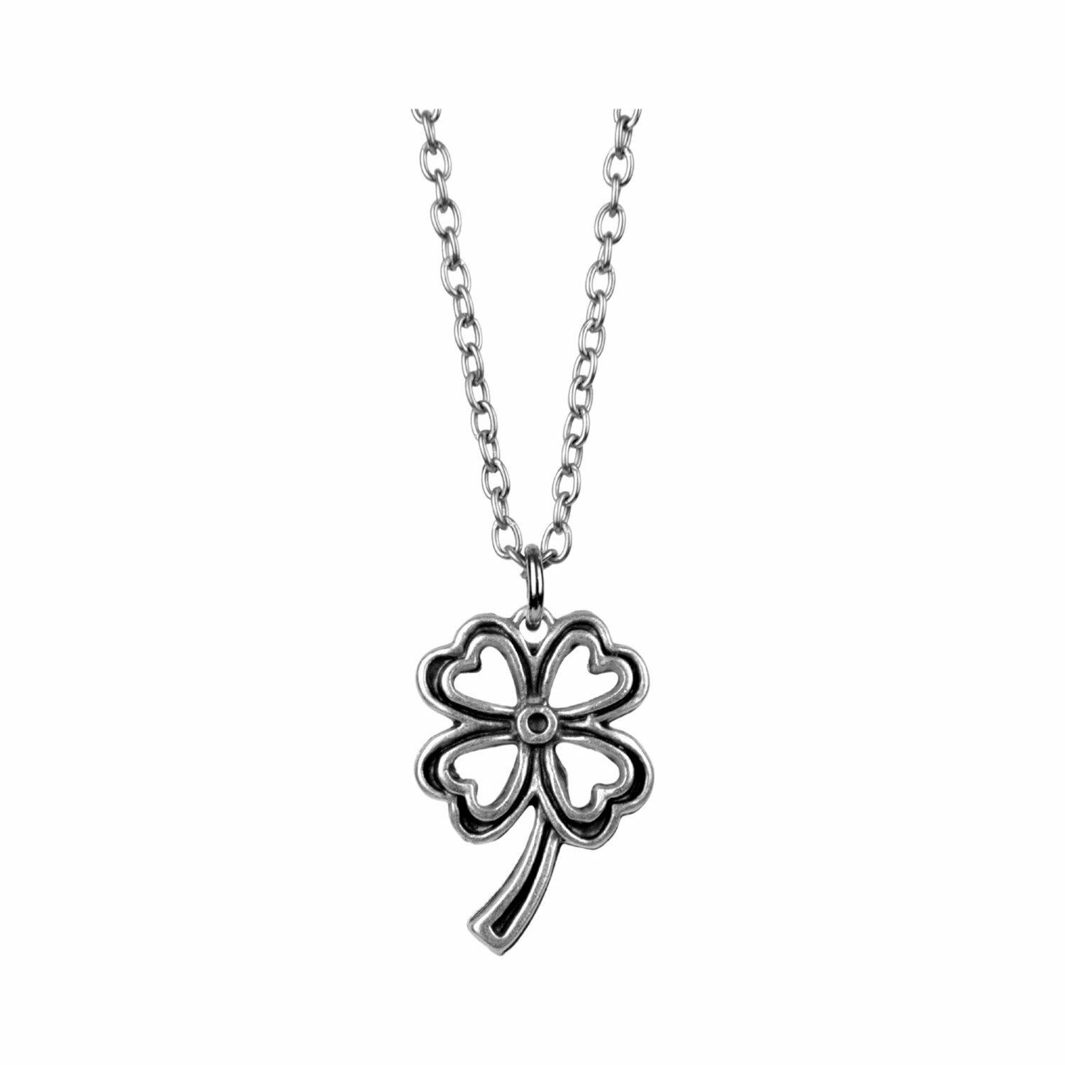 4 Yapraklı Yonca Eskitme Antik Gümüş Kaplama Erkek Kadın Kolye