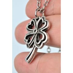 4 Yapraklı Yonca Eskitme Antik Gümüş Kaplama Erkek Kadın Kolye