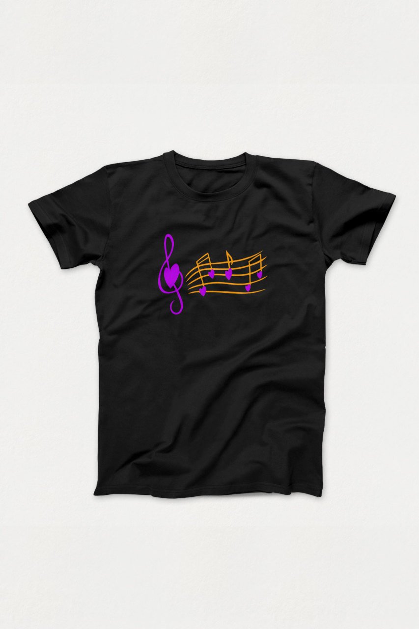 Kalp Notalar Siyah Tshirt