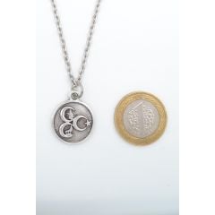 3 Hilal - Ay Yıldız - Kurt- Tuğra Madalyon Erkek Kadın Kolye Antik Gümüş Kaplama - 60 cm Düz Zincir