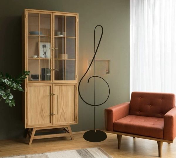 A+ Modern Siyah Nota Sol Anahtar Müzik Desenli Lambader Rgb li