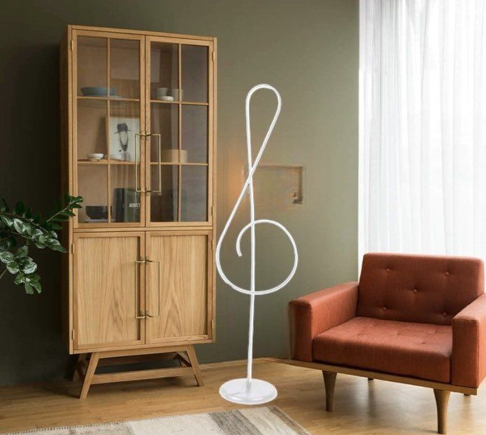 Beyaz Nota Sol Anahtar Müzik Desenli Lambader Rgb li A+ Modern