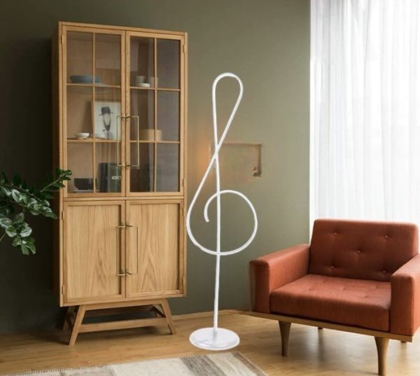 Beyaz Nota Sol Anahtar Müzik Desenli Lambader Rgb li A+ Modern