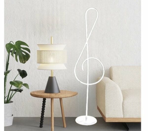 Beyaz Nota Sol Anahtar Müzik Desenli Lambader Rgb li A+ Modern